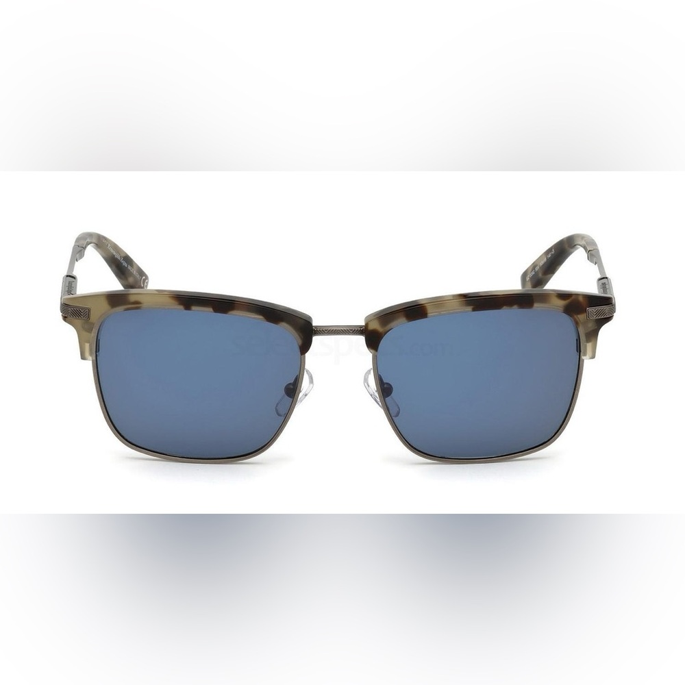 Ermenegildo Zegna mens EZ 0092 marble Havana blue 53mm sunglasses EUC